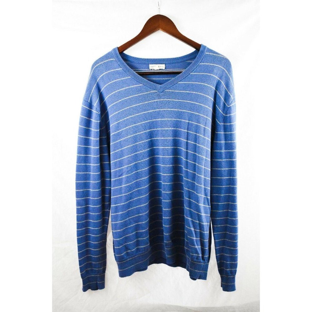 BRITISH KHAKI Blue Striped V-neck SWEATER MEN’S